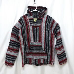 Vintage Iguana Jack Baja Blanket Hoodie Pullover Front Pouch Black Red White XL